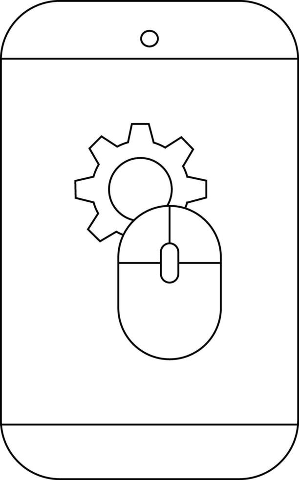 Outline of a smartphone displaying a gear and computer mouse icon vector