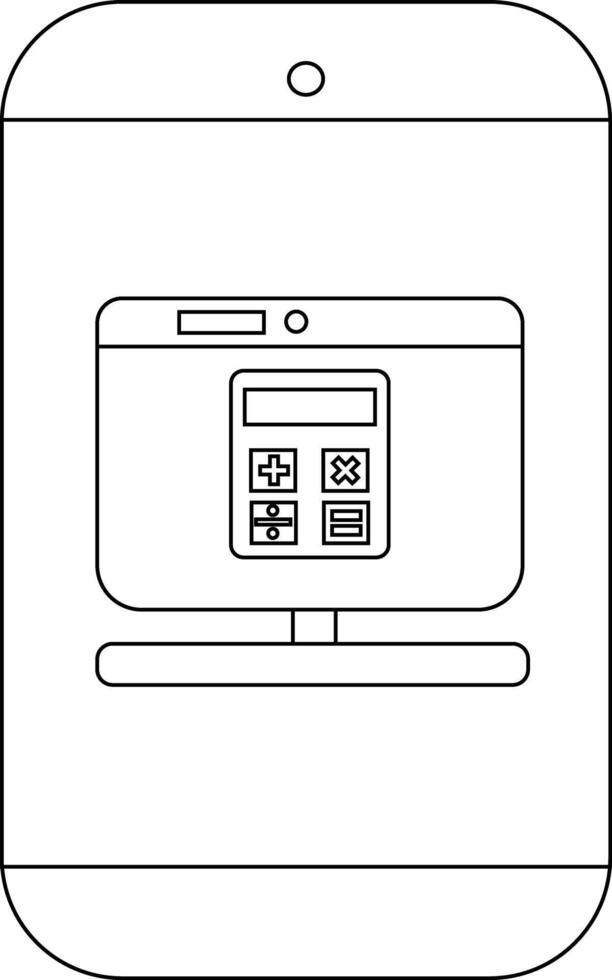 un línea dibujo caracteristicas un teléfono inteligente mostrando un computadora pantalla con un calculadora en eso vector