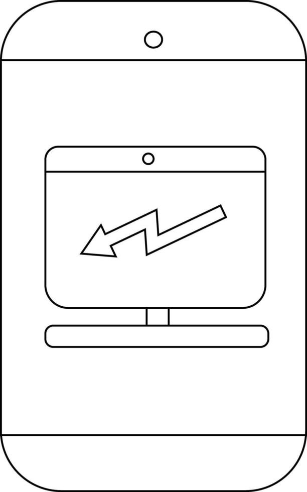 A smartphone displays a screen with a downwardtrending graph set in a simple outlined design vector