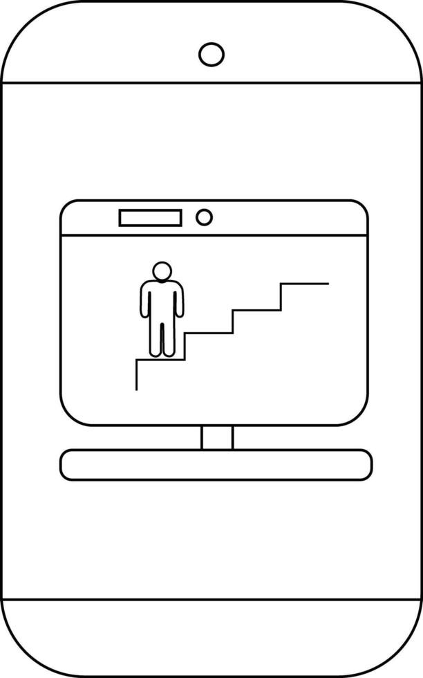 A smartphone displays an image of a computer showing a figure climbing stairs vector