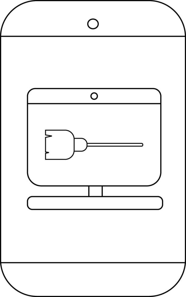 Line drawing of a phone displaying a computer with a connector vector