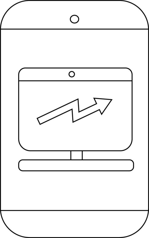 Smartphone shows a computer monitor displaying a rising graph arrow vector