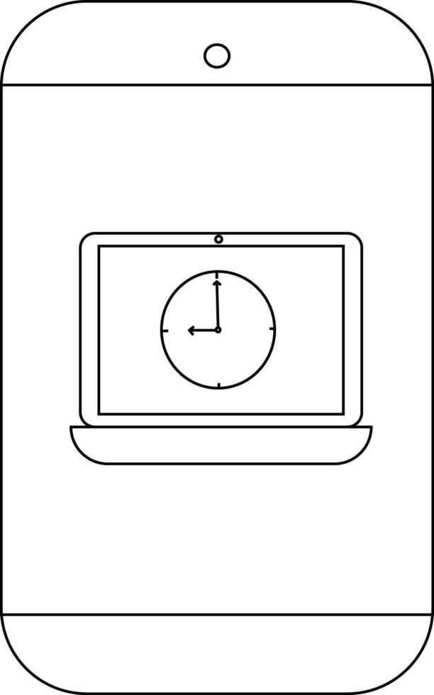 A smartphone displaying a laptop that features a clock face on its screen vector