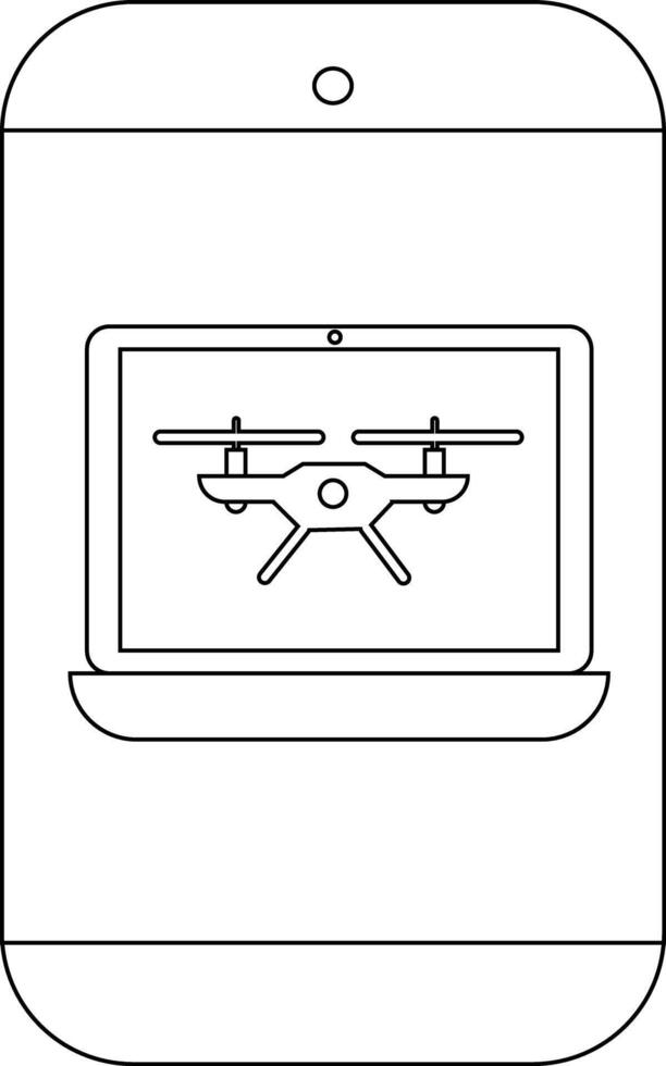 Outline of a smartphone displaying a laptop with a drone graphic vector