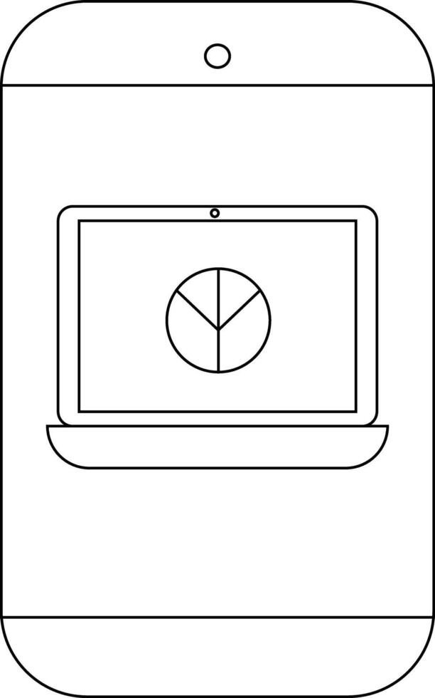 Outline of a phone displaying a laptop showing a chart on its screen vector
