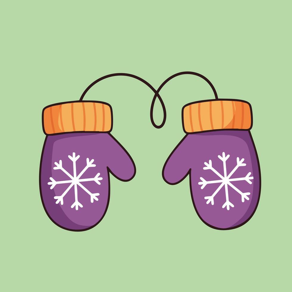 Mittens connected by string with snowflake patterns, perfect for winter season enjoyment and warmth vector