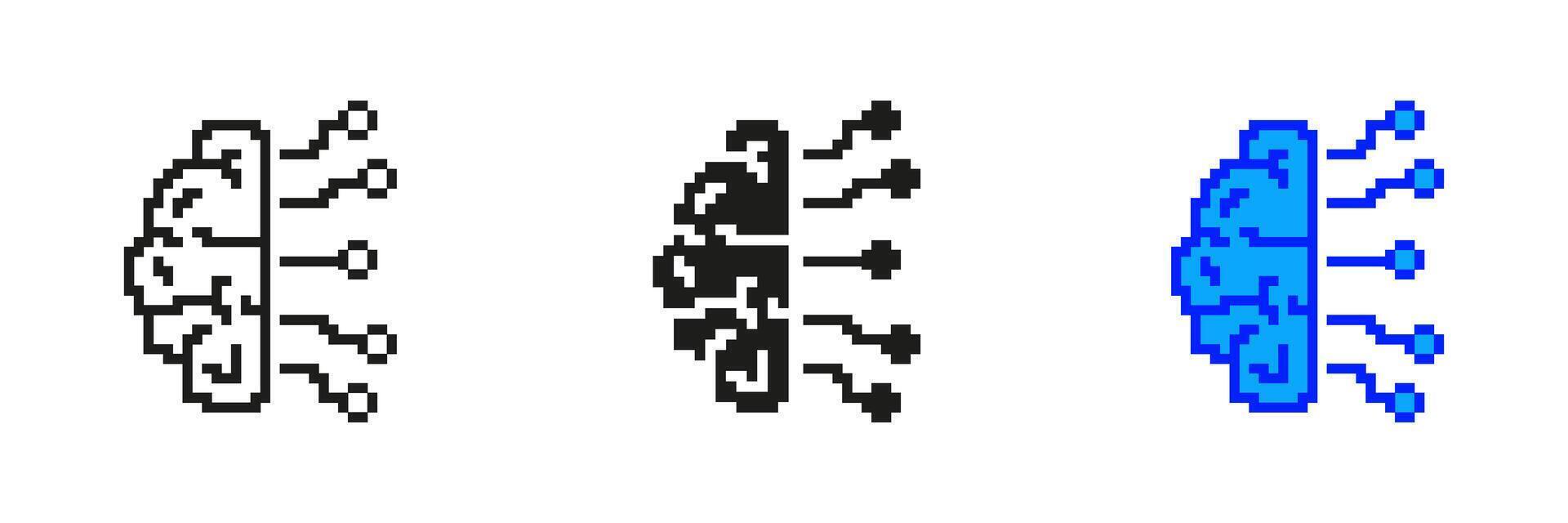 Pixelated Brain with Circuits Icons. Artificial Intelligence and Neural Network Symbol. AI Technology with Circuit Elements Design. Isolated Illustration vector