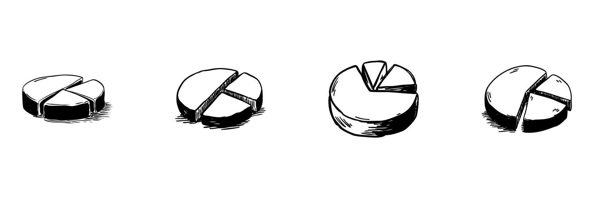 Pie Chart Doodle Sketch Set. Data Visualization And Statistical Analysis In Hand Drawn Style Collection. Business And Financial Reporting. Isolated Illustration vector