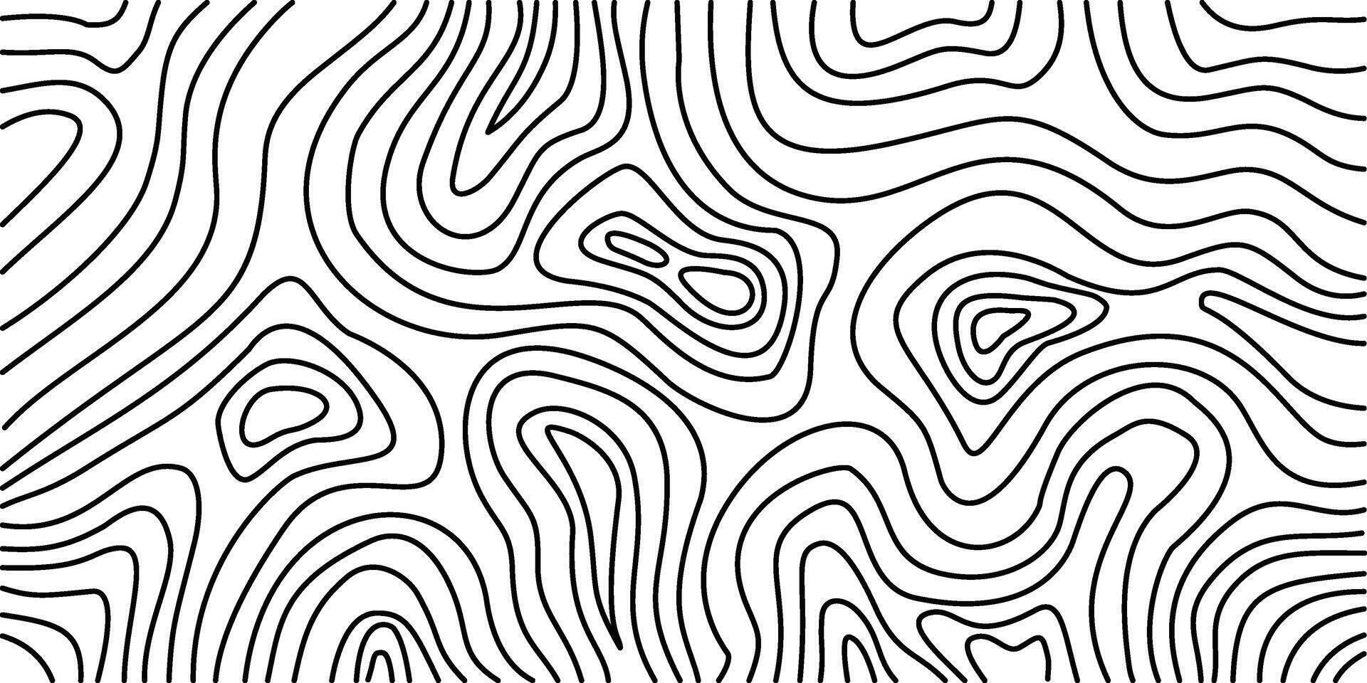 Abstract black and white line art background with topographic contour map patterns. Hand drawn illustration with organic wavy shapes vector