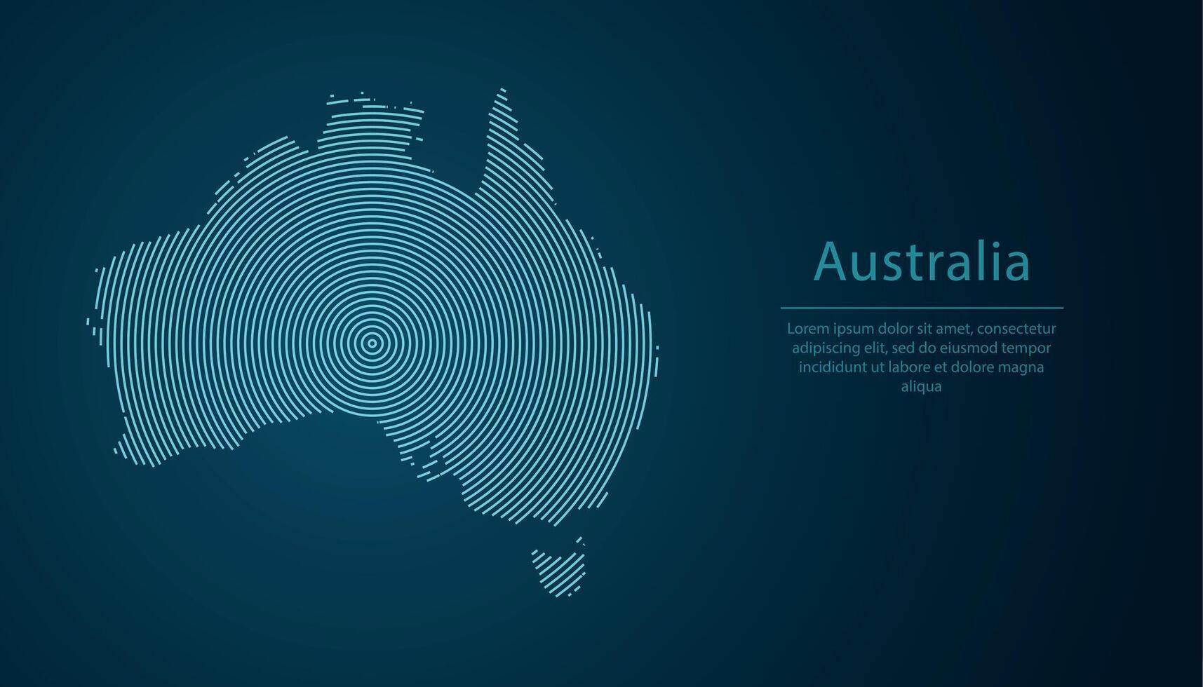 Australia map contour with abstract circular line pattern vector