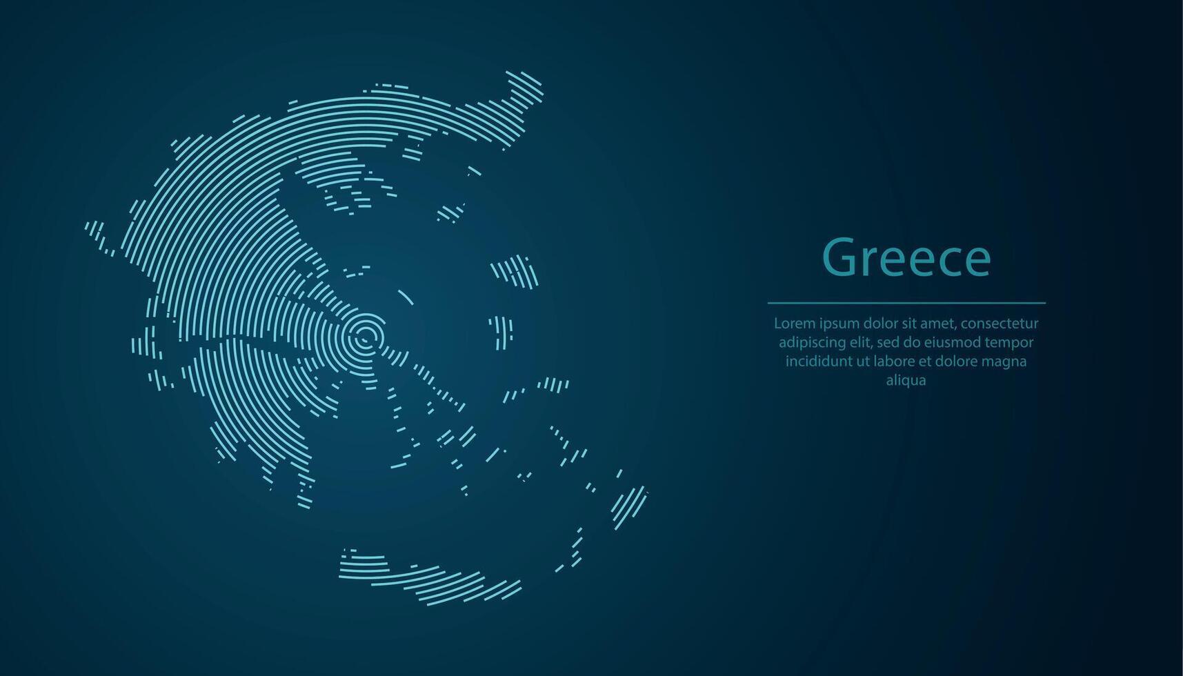 Greece map contour with abstract circular line pattern vector