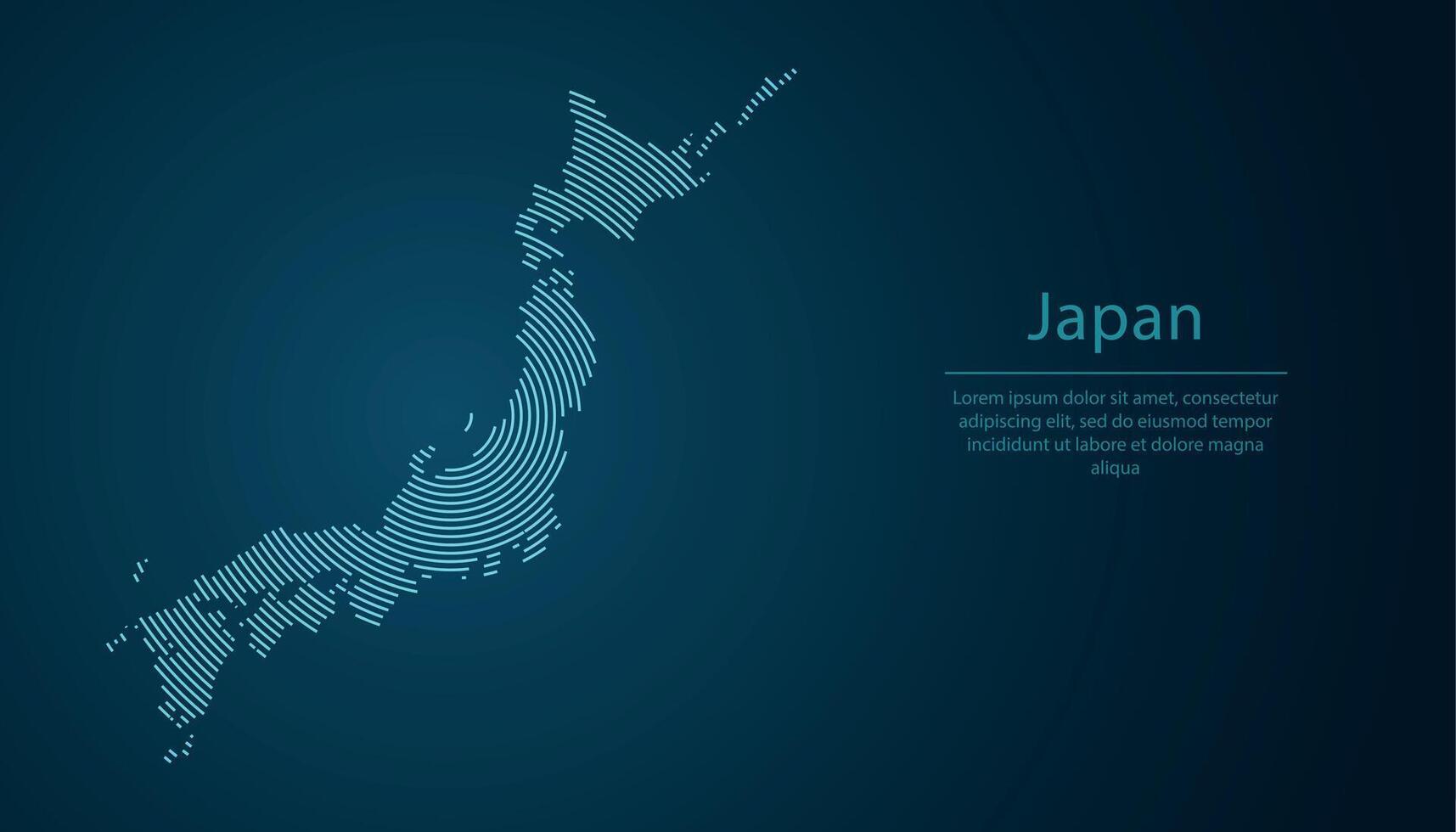 Japan map contour with abstract circular line pattern vector