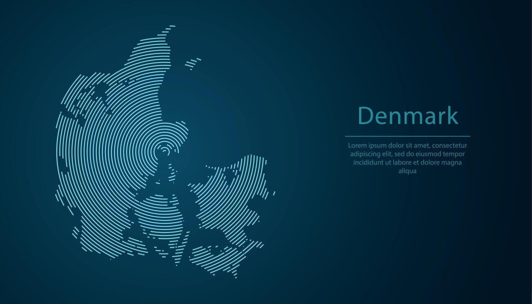Denmark map contour with abstract circular line pattern vector