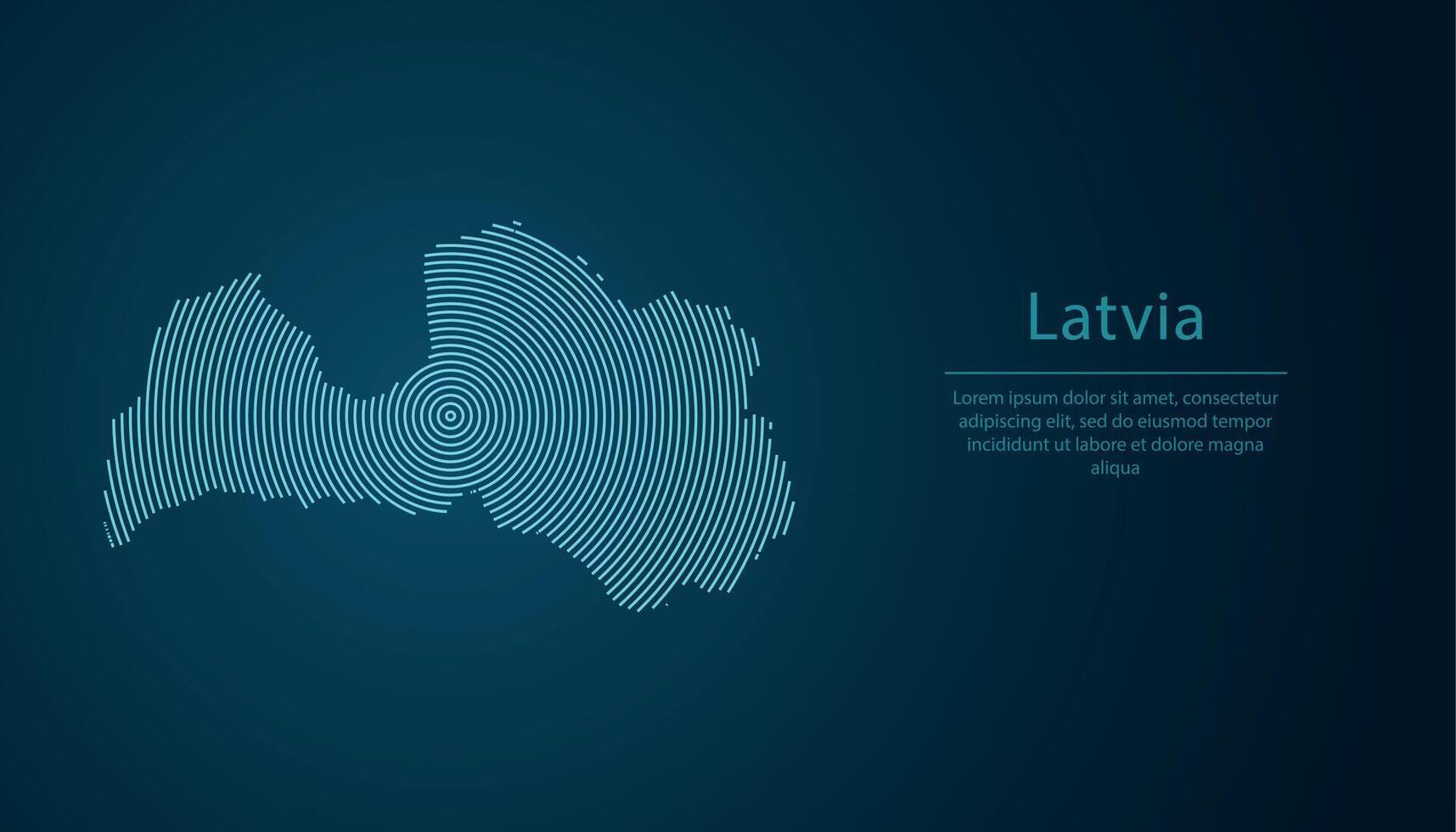 Latvia map contour with abstract circular line pattern vector