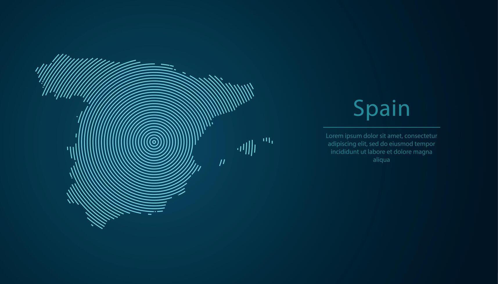 Spain map contour with abstract circular line pattern vector