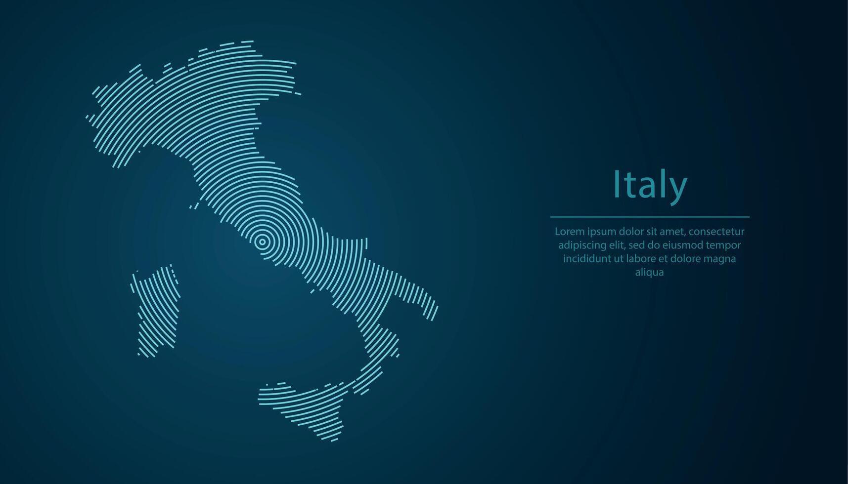 Italy map contour with abstract circular line pattern vector