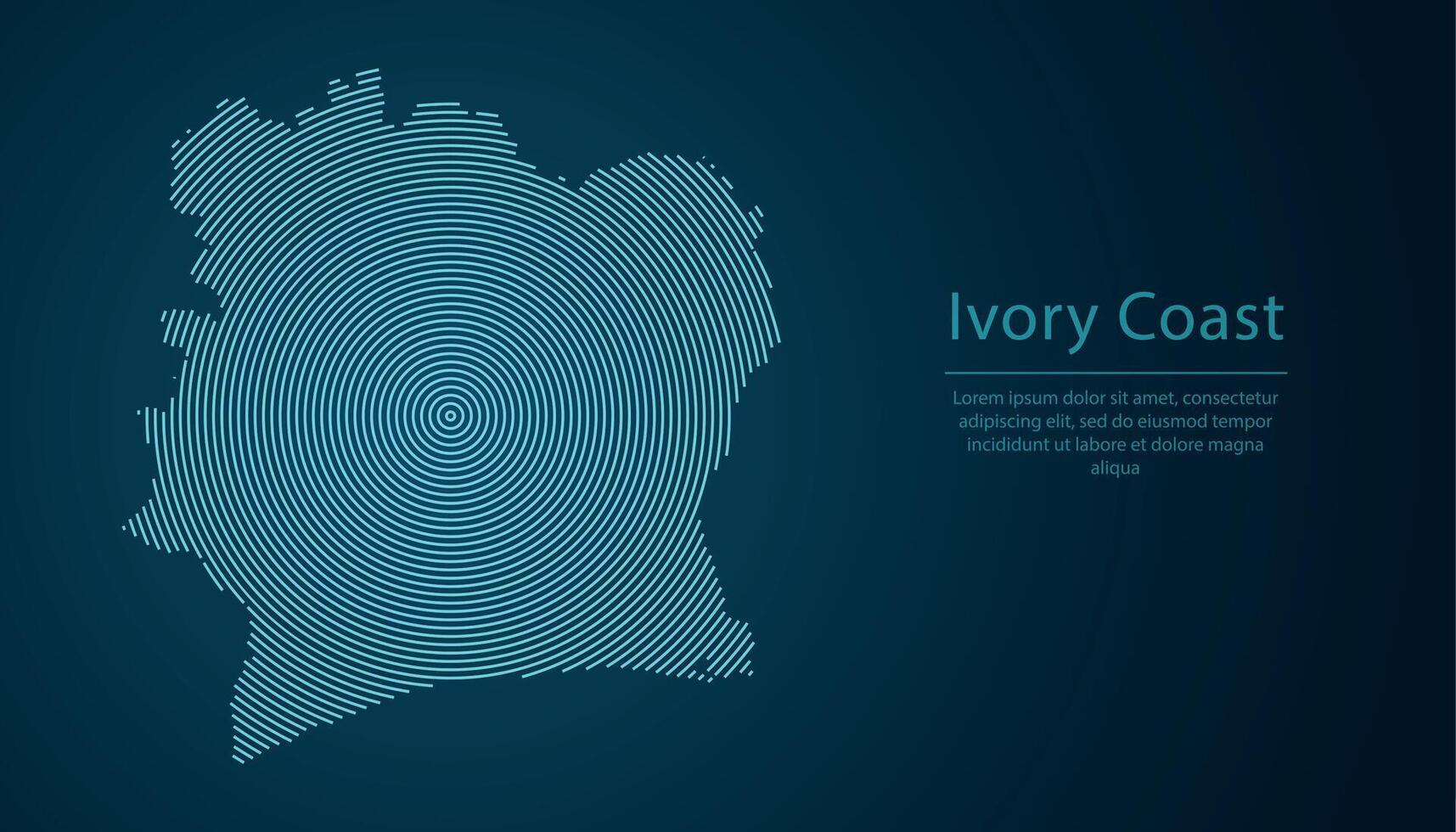 Ivory Coast map contour with abstract circular line pattern vector