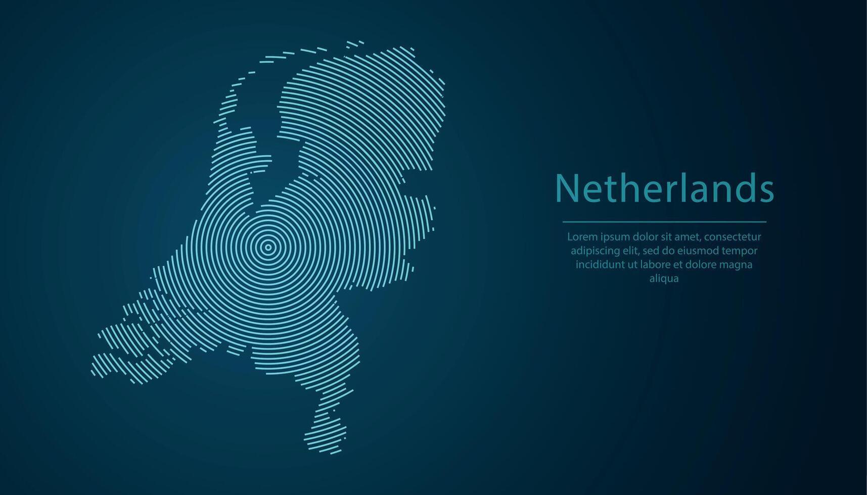 Netherlands map contour with abstract circular line pattern vector