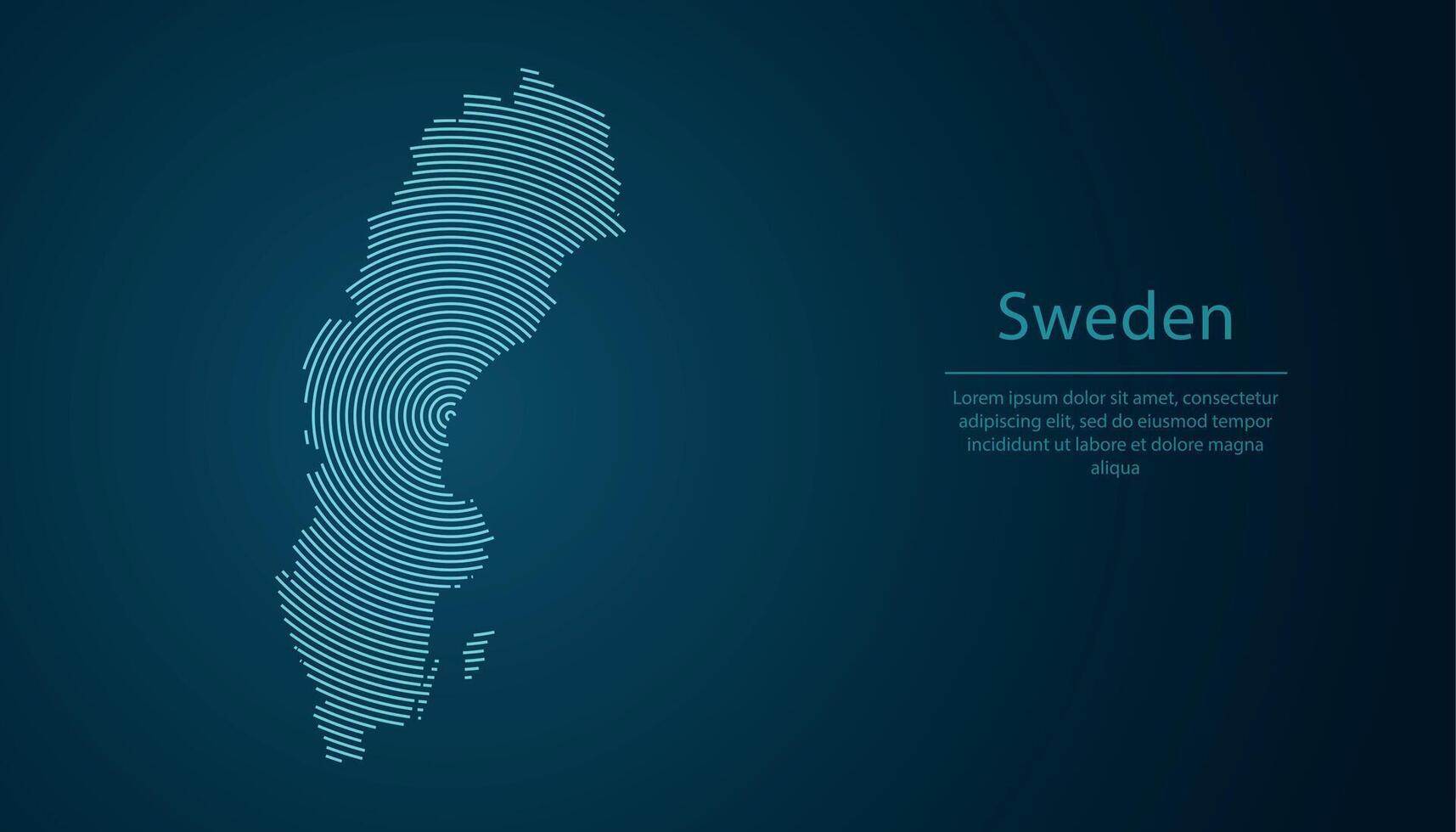 Sweden map contour with abstract circular line pattern vector
