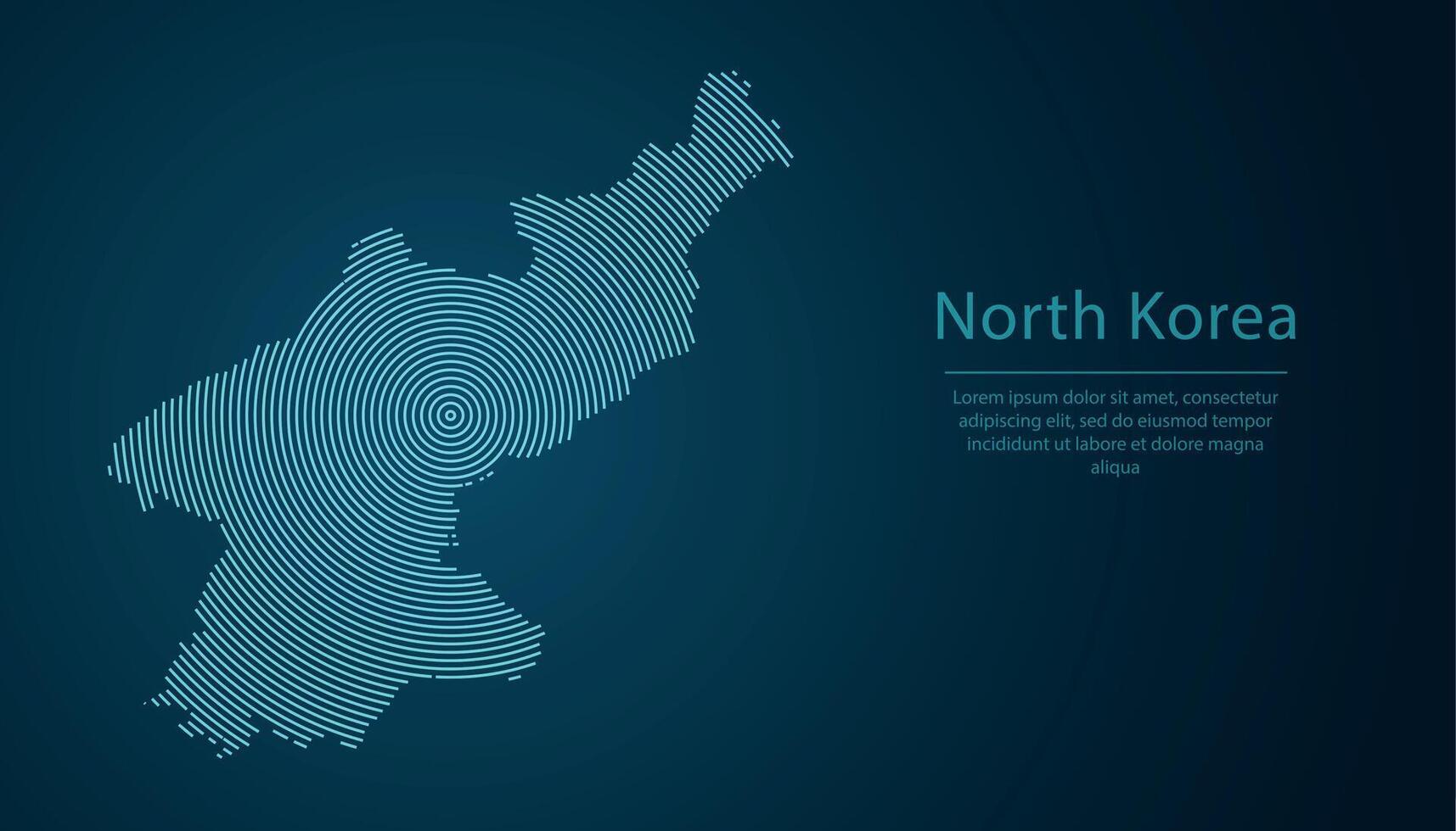 North Korea map contour with abstract circular line pattern vector