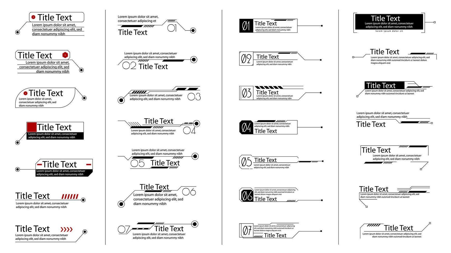 Call outs titles graphic elements set. Collection of simple black callout labels, hud bars, window templates with information arrows, info frames, dashboard menu with text space. illustration. vector