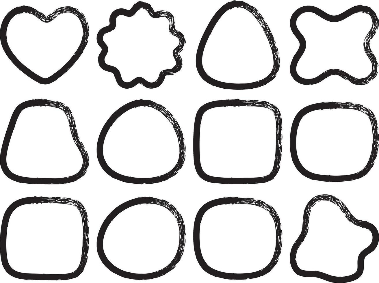 Collection of unique hand drawn organic abstract shapes and borders with a distressed texture vector