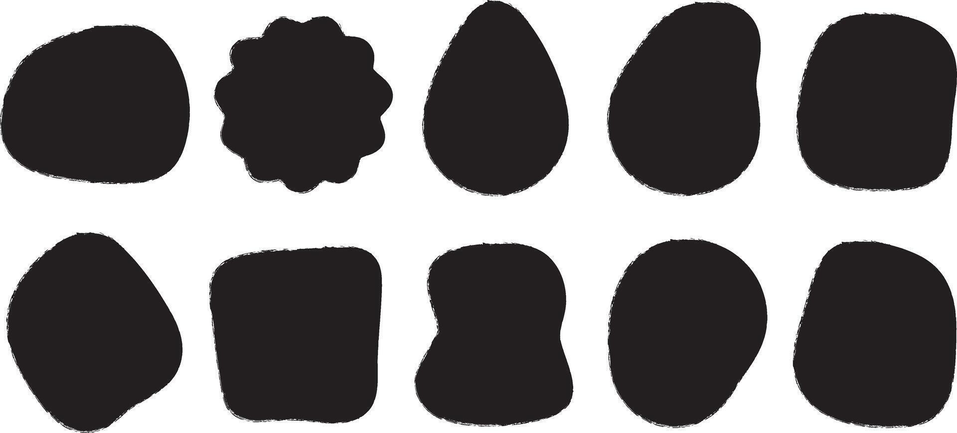 Collection of ten unique black organic abstract shapes and blobs on a white background vector