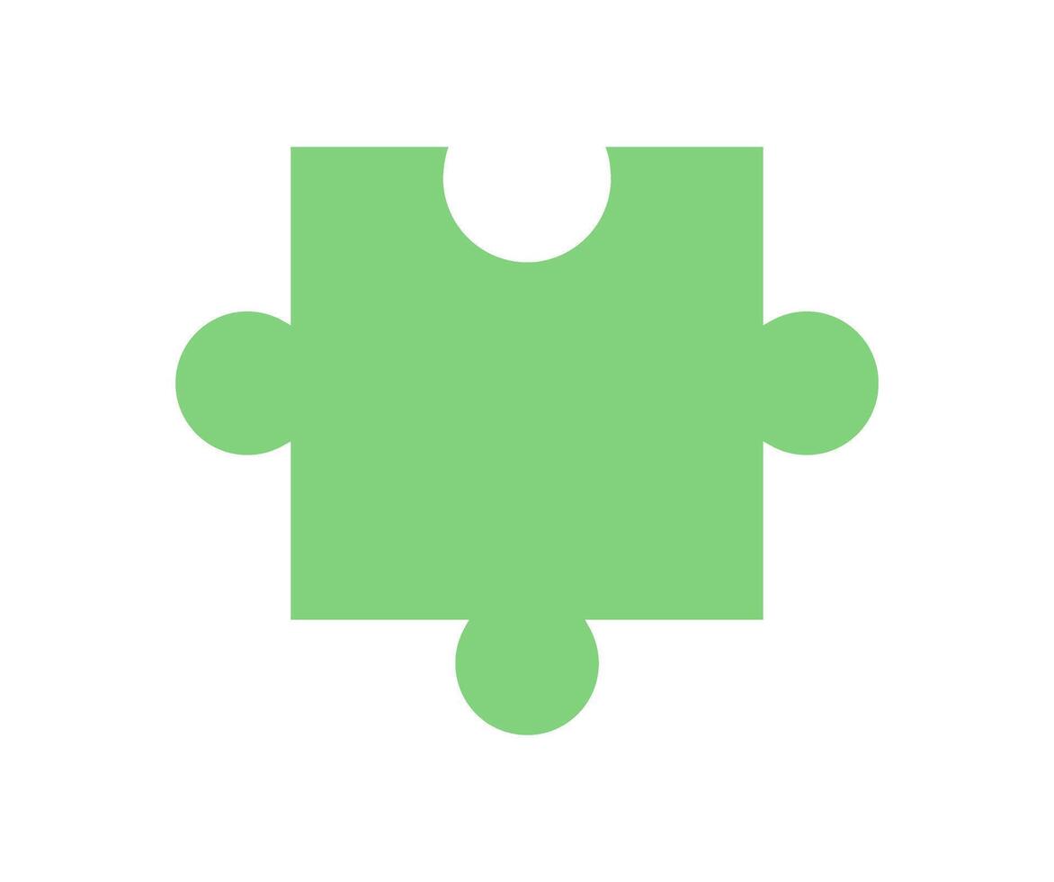 Simple flat green jigsaw puzzle piece in silhouette style. Abstract design for boardgame themes, fun activities, and toy concepts. Ideal for play, table games, or graphic projects. Features clean vector