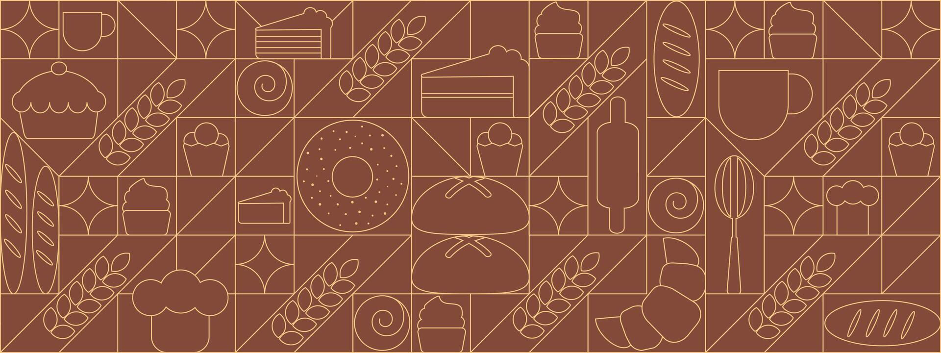 Bread and pastries background. Abstract bakery menu background with line drawing. Geometric pattern bread, croissant, donut. Bakery line pattern. vector