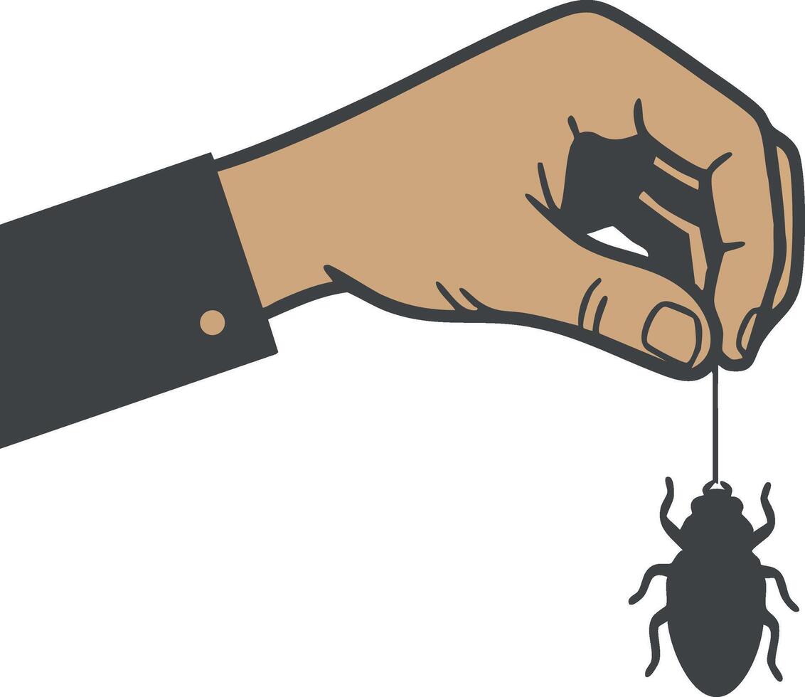 Hand holding insect by string illustration with minimal colors and simple design vector