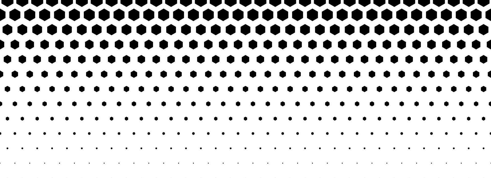 Black hexagon gradient texture. Fading honeycomb pattern background. Geometric hexagonal halftone tech overlay backdrop. Abstract grunge halfton wallpaper. Retro technology dot texure vector