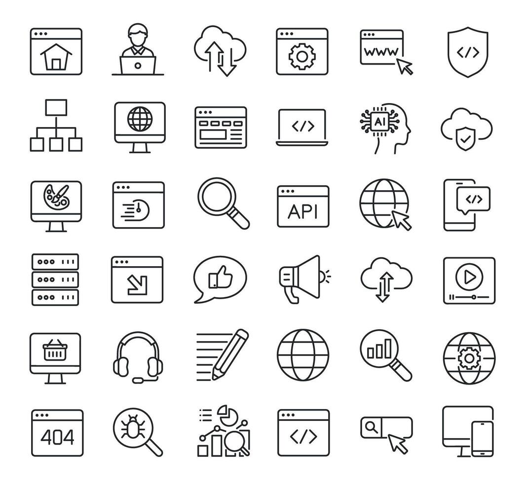 Set of collection line icons related Website Development. Perfect pixel on transparent background vector