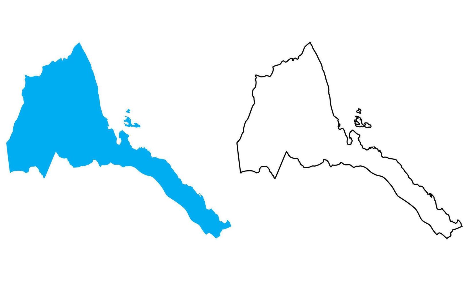 Eritrea country map. Map in various outline and blue silhouette styles vector