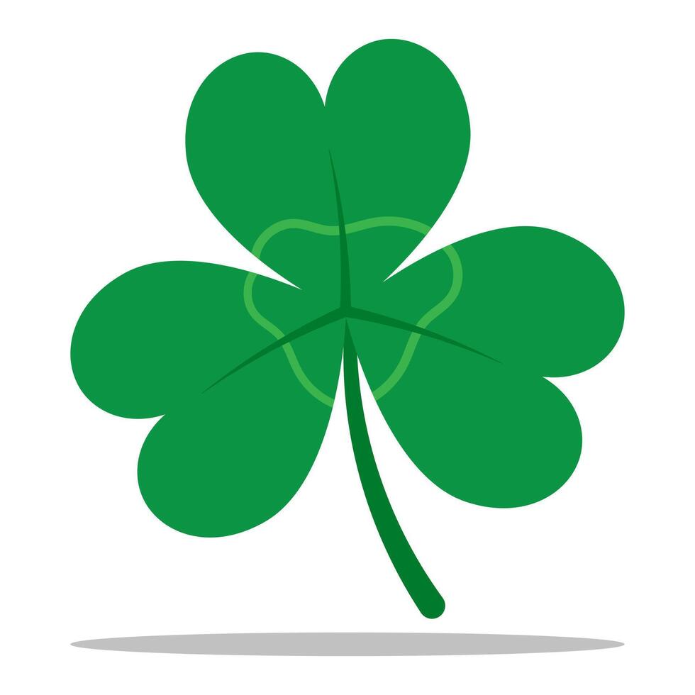 Green Three Leaf Clover. Shamrock icon isolated, on white background with shadow vector
