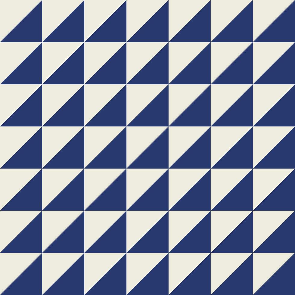 Seamless geometric pattern with diagonally into a dark blue triangle and an off-white triangle. vector