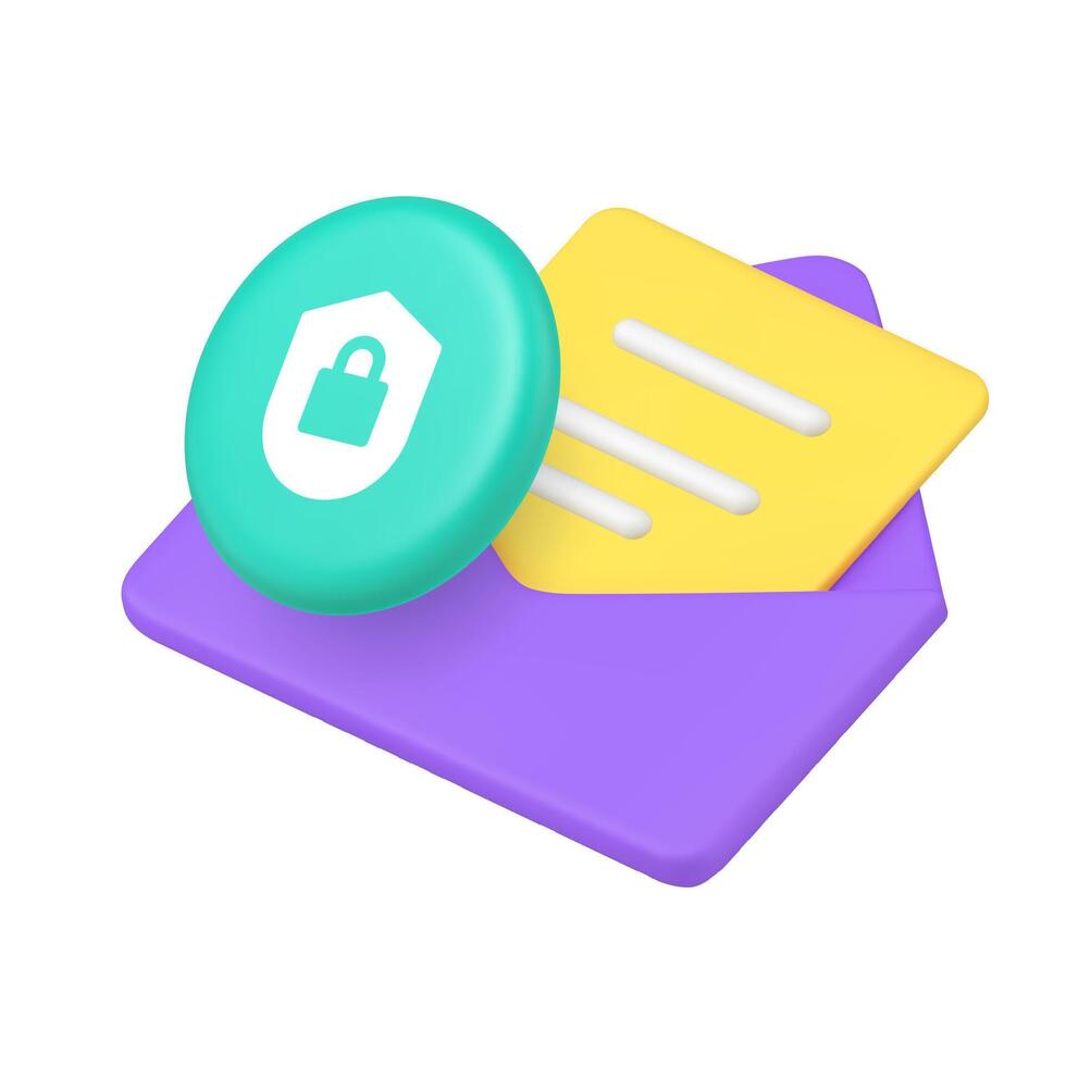 3D Realistic Icon Yellow Envelope And Blue Shield Lock For Secure Email And Data Protection vector