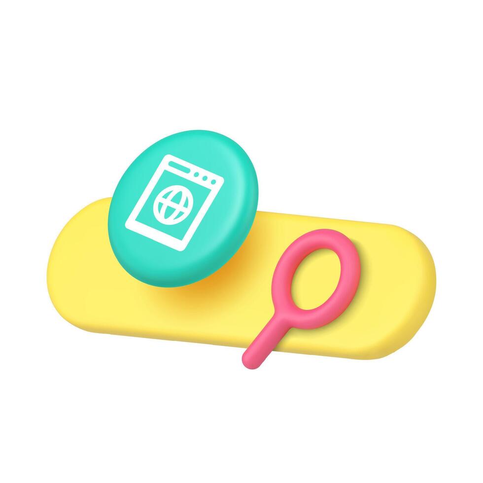 3d Realistic Icon Search Bar With Globe And Magnifying Glass For Web Browser vector