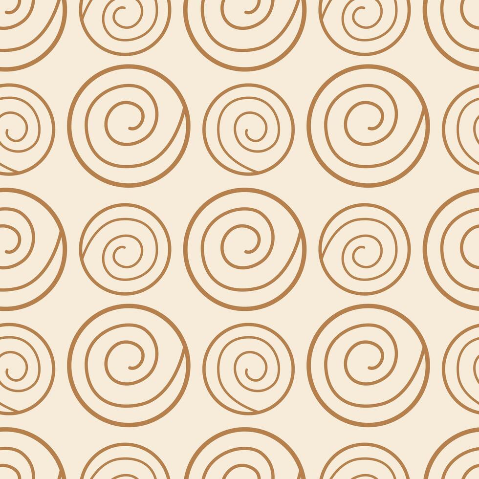 Abstract geometric pattern with spiral circles in Scandinavian style, seamless. Golden shapes on beige background, textile. vector