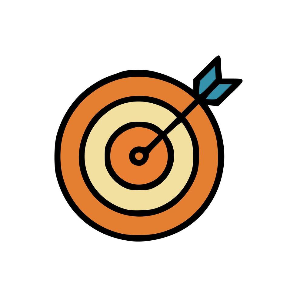 Simple colorful dartboard icon showing successful aim with concentric circles and arrow vector