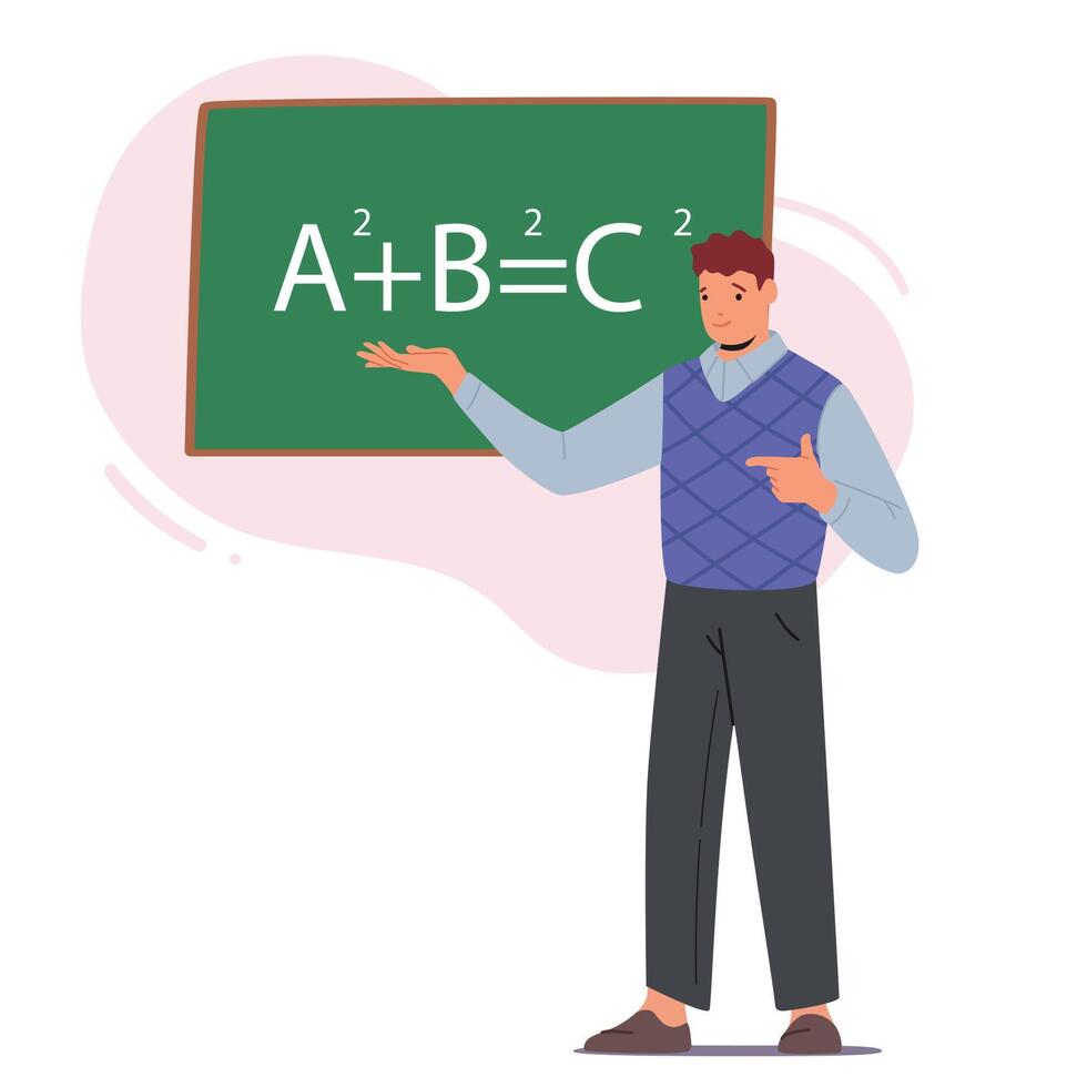 Man Teacher Stand At Blackboard Explain Mathematics To Students Isolated On White Background. Handsome Tutor vector