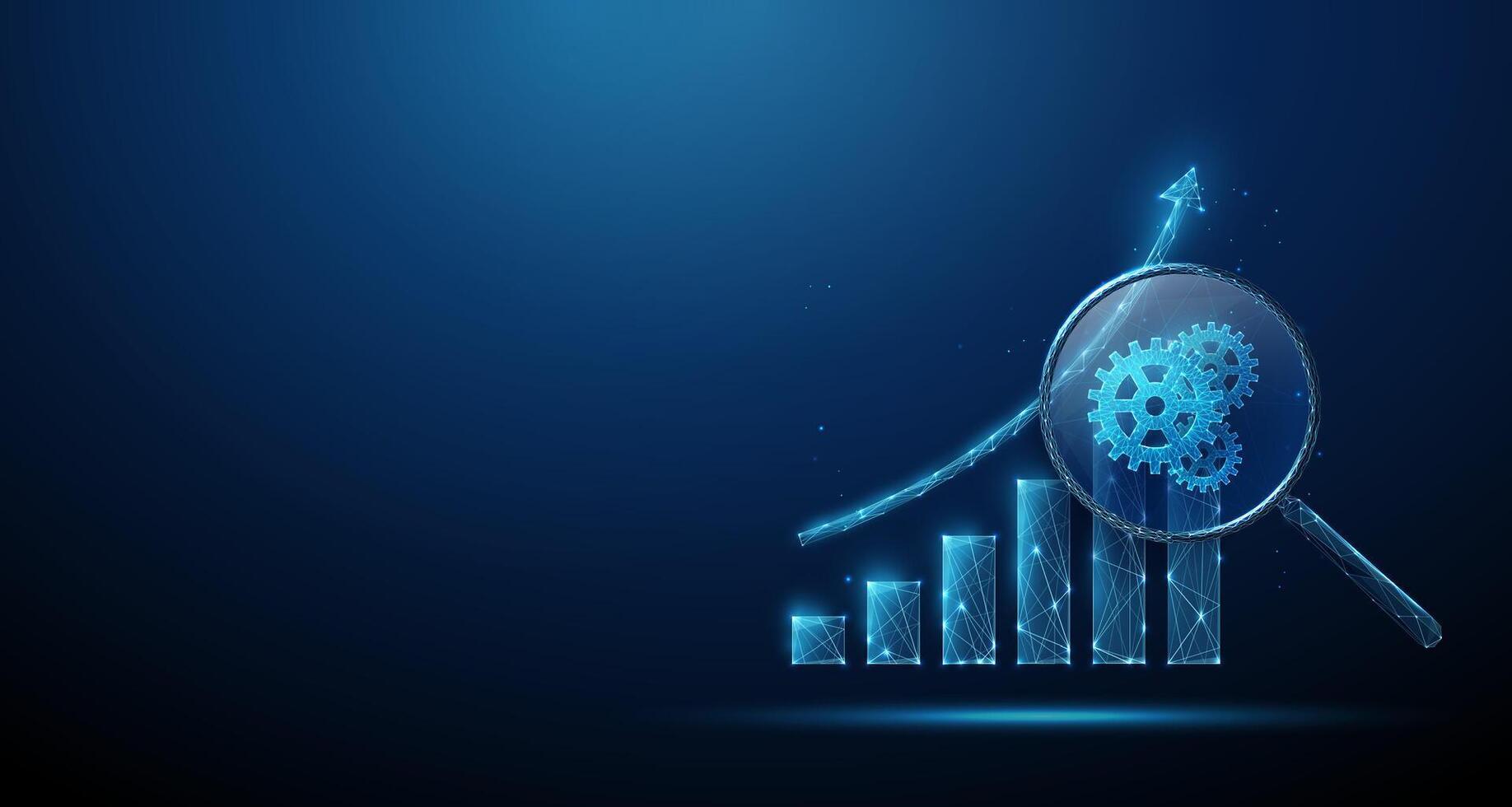 Graph with magnifying glass and gears vector