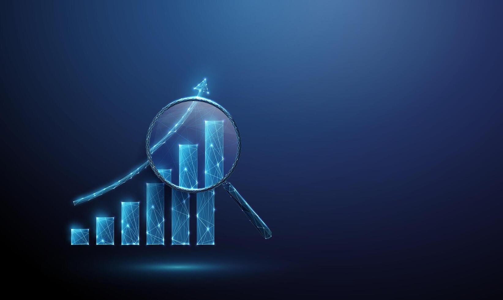 Graph showing data trends with magnifying glass vector