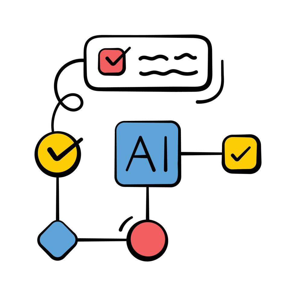 Flowchart style illustration representing automated AI workflows vector