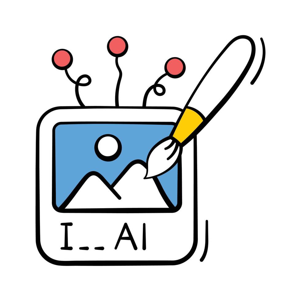 Well designed hand drawn icon of AI creating images using smart tools vector