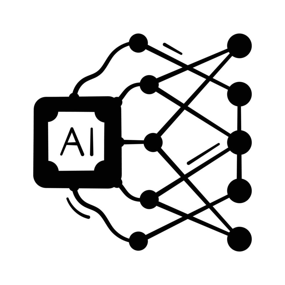 Technology network connected by AI nodes and systems, trendy modern icon. vector