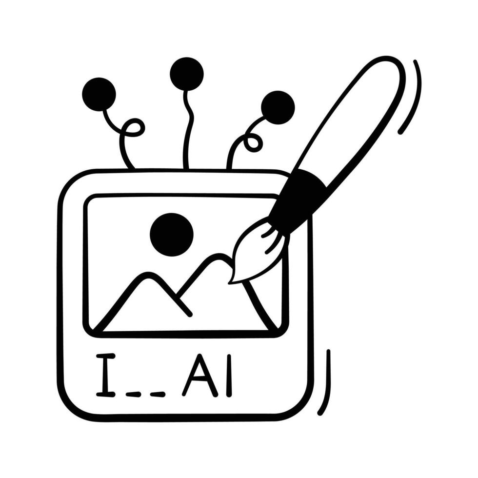 Well designed hand drawn icon of AI creating images using smart tools. vector