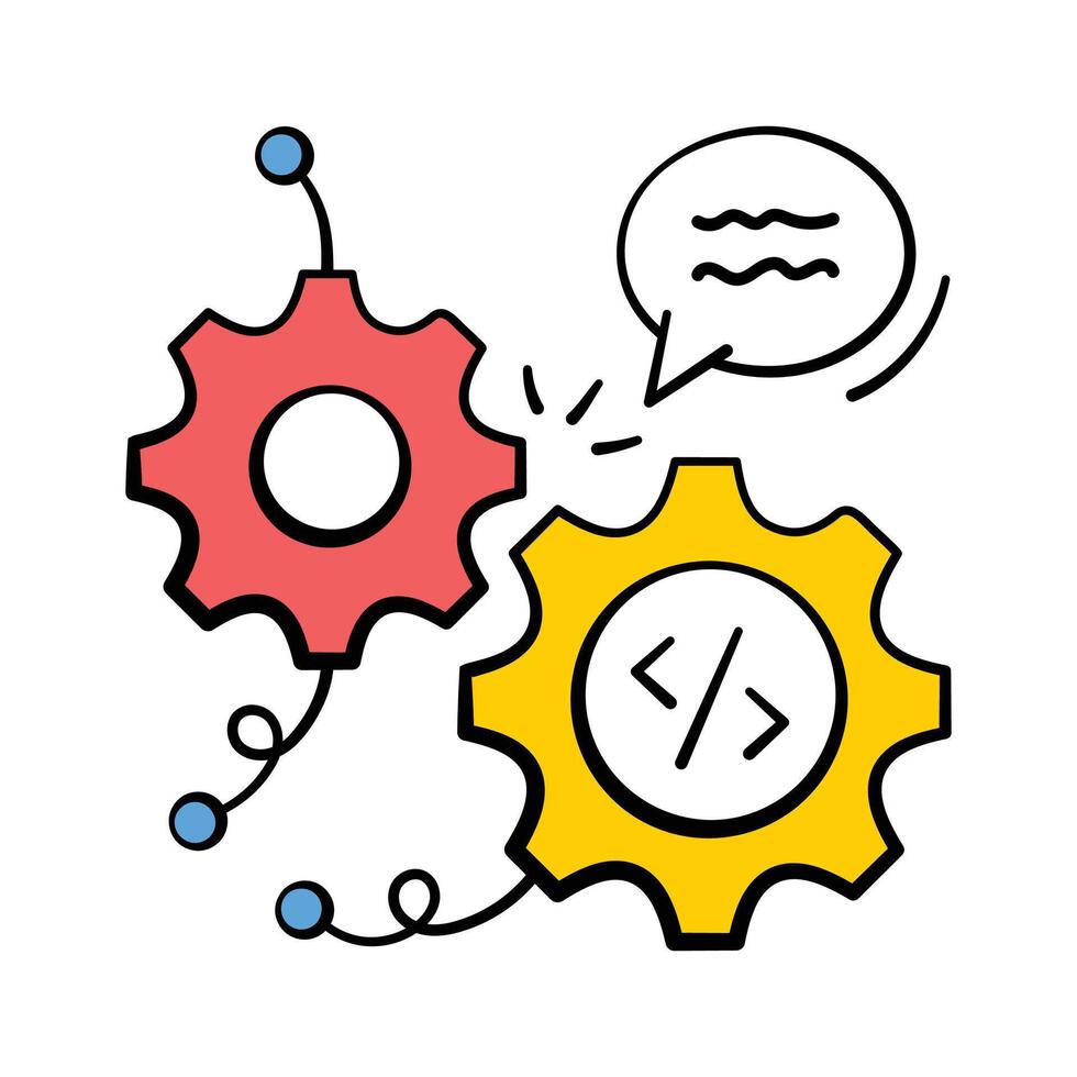 Get your hands on this amazing doodle style icon of code implementation vector