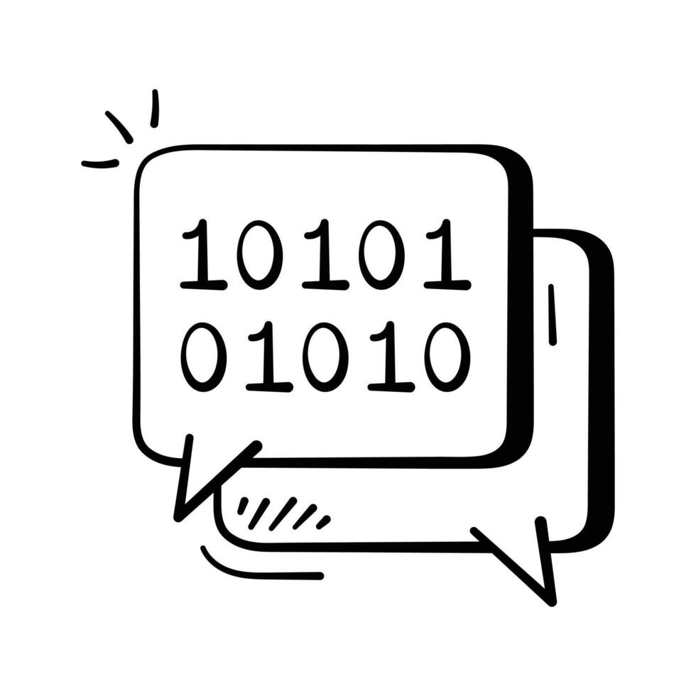 Binary code communication hand drawn design. vector