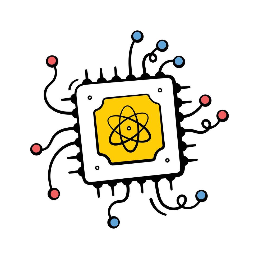 A trendy doodle style icon showing quantum computing system vector