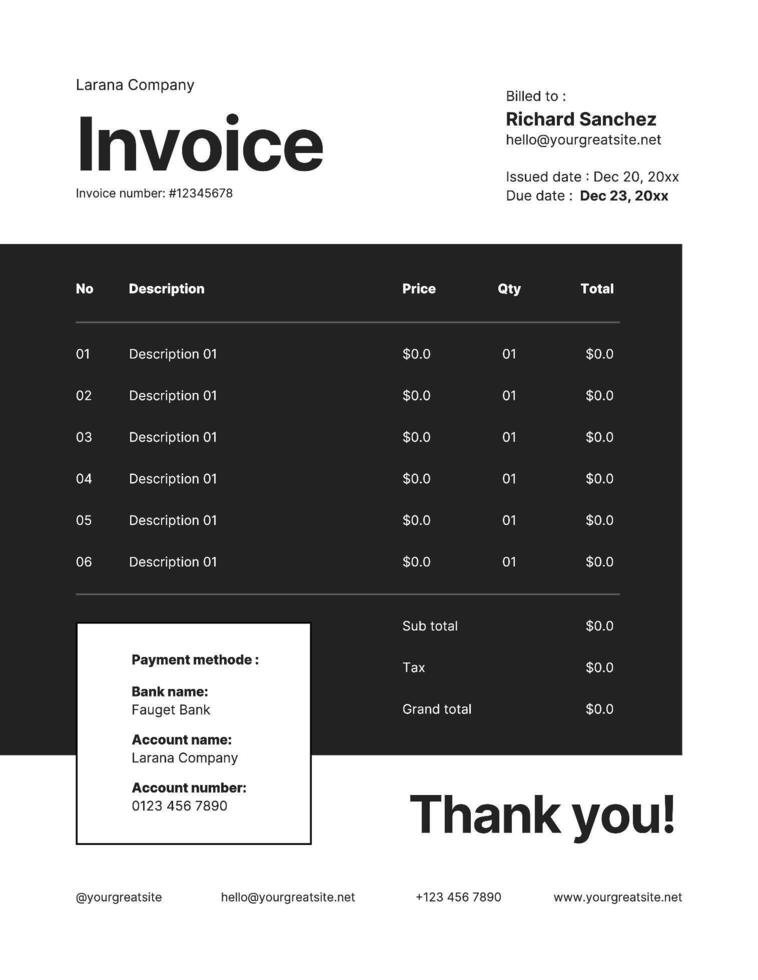 minimalist generic monochrome invoice template